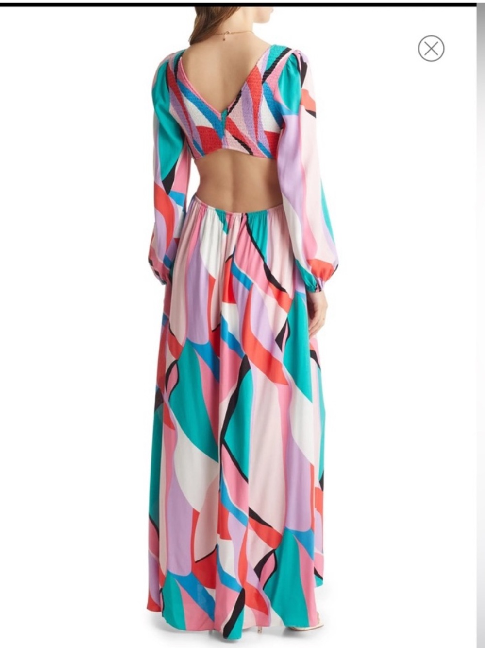 VICI Teal Pink & Red Geometric Maxi Dress Open Back